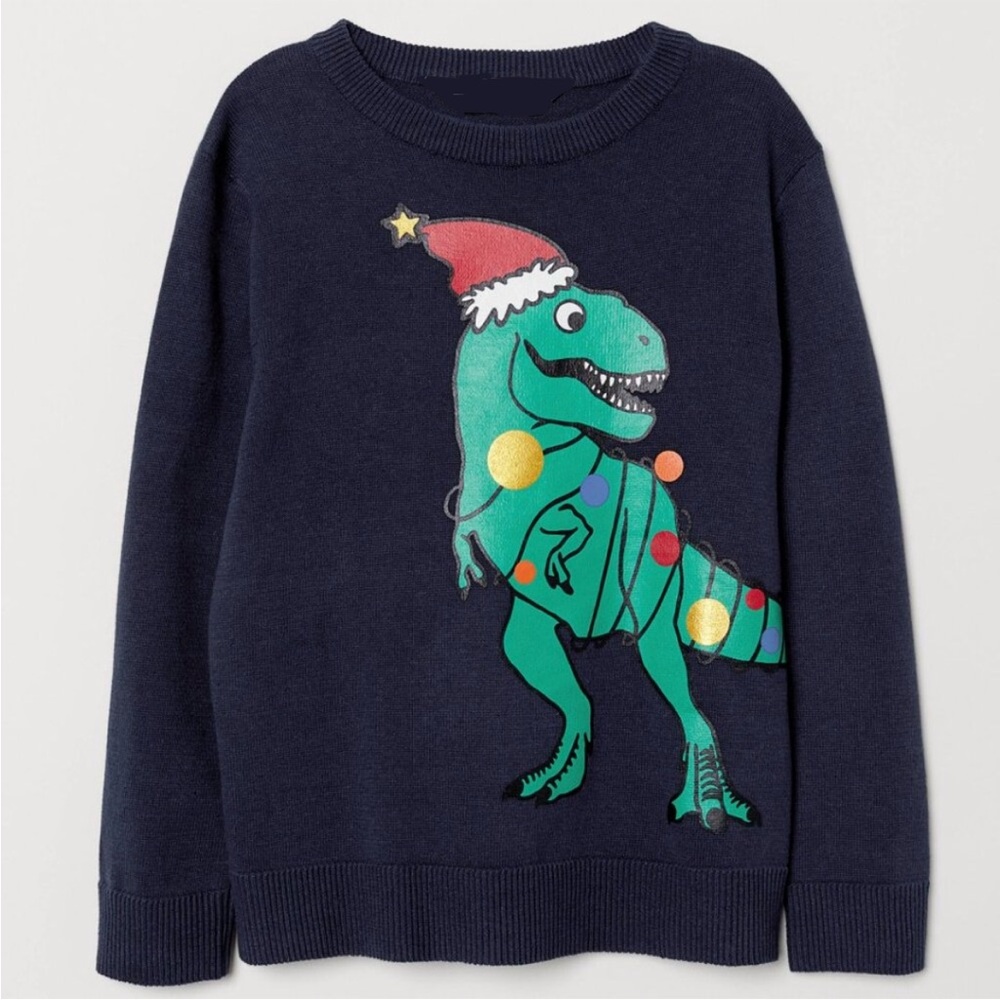 Dinasour holiday sweater long sleeved knit top crewneck Christmas